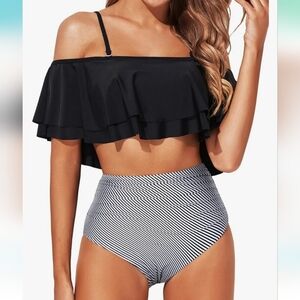EDEL QUAL PLUS SIZE 2 Piece Ruffle High Waisted Tummy Control Bikini